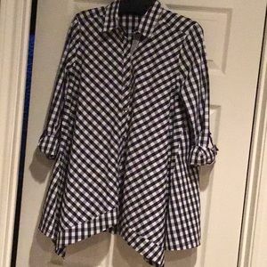 John Mark buffalo check handkerchief hem top.